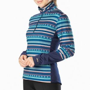 Kerrits Blue Fair Isle Nordic Printed Half Zip Fleece Tech Long Sleeve Top